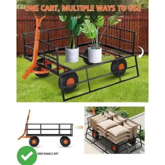 Heavy Duty Steel Garden Cart 1200 LBS Capacity 3 in 1 Pullable Garden Wagon with 13" Wheels for Gardening Soil Tools & Plant Transport image {6}