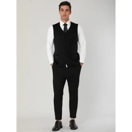 Lars Amadeus Men's V Neck Vests Sleeveless Pockets Button Up Casual Vest image {3}