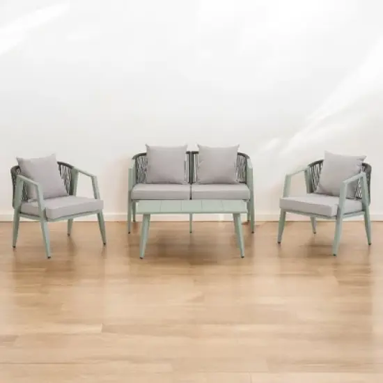 Mshliw Durable Outdoor Seating Set with Cushions and Iron Table &ndash; Comfortable 3-Piece Patio Set for Lawn, Garden, and Poolside image {2}