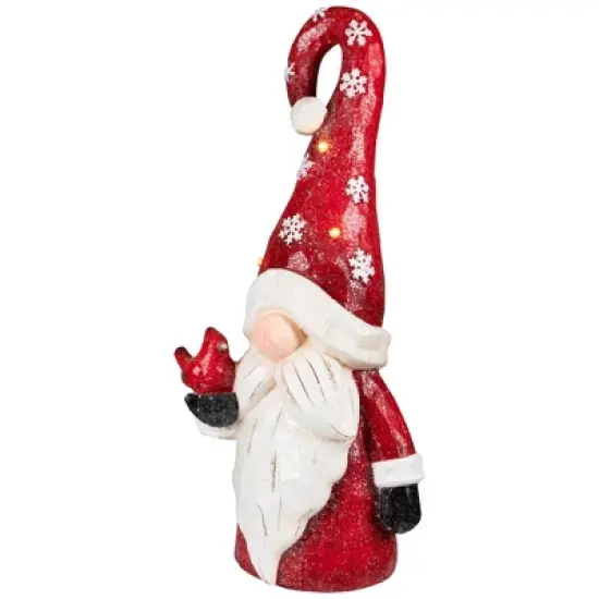 Northlight Gnome in Lighted Hat Holding Cardinal Christmas Decoration - 20" - LED Warm White Lights image {4}