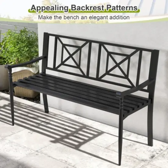 Tangkula Patio Metal Sofa Garden Bench Heavy-duty Park Loveseat Chair Seat image {5}
