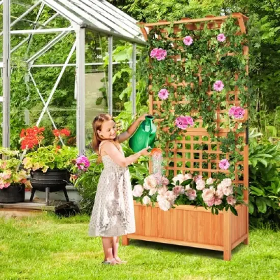 Costway Raised Garden Bed Planter Box Climbing Plants Container with Trellis &Hanging Roof image {3}