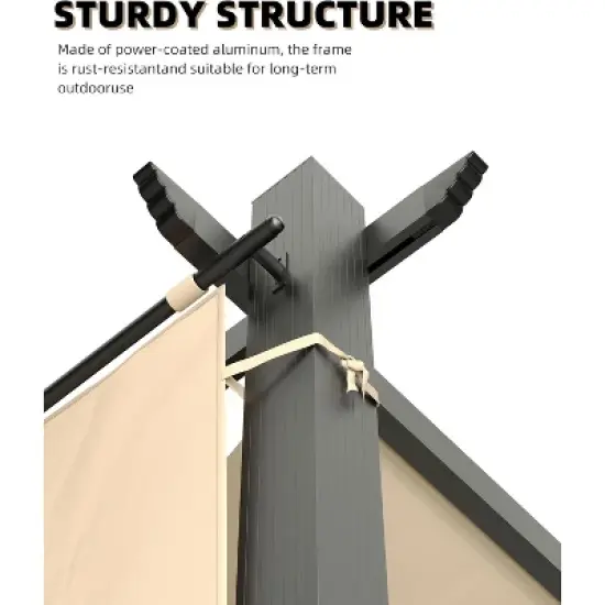 12x20ft Extra Large Aluminum Pergola with Adjustable Canopy, 4-Side Anchoring, Khaki Frame & Curtains, UV & Water Resistant image {5}