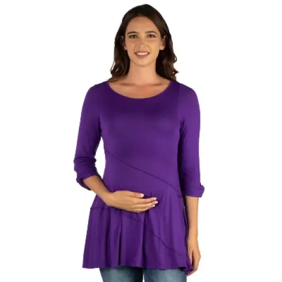 24seven Comfort Apparel Ruched Sleeve Swing Maternity Tunic Top image {5}