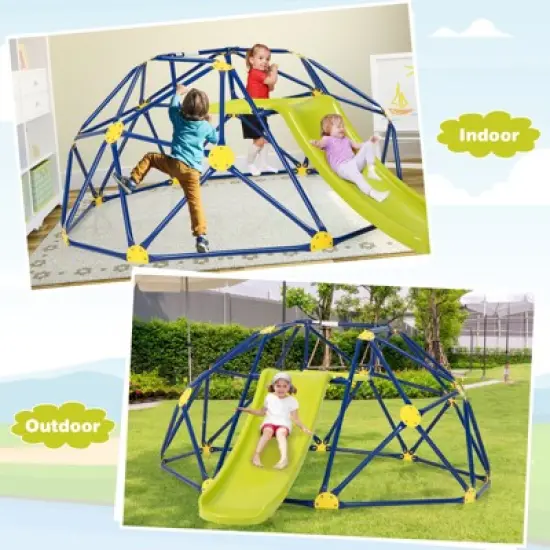 Infans 8FT Climbing Dome w/ Slide Outdoor Kids Jungle Gym Dome Climber Blue image {1}