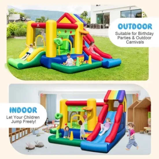 Costway Colorful Rainbow Kids Inflatable Bounce Castle with 50 Ocean Balls & 735W Blower image {3}