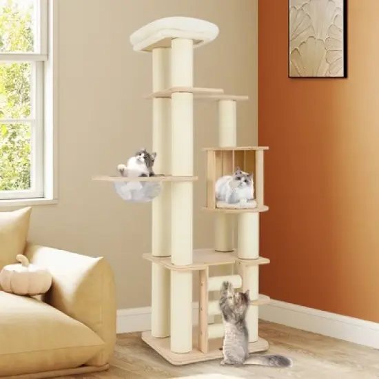 Tangkula 71" Tall Cat Tree w/Cozy Perch Condo Space Capsule 4.6" Scratching Posts image {1}