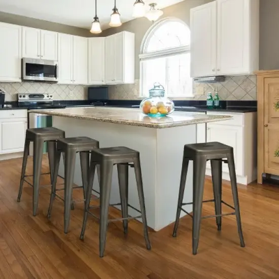 Costway Set of 4 Metal Bar Stools 30'' Bar Height Barstools Industrial w/ Low Back Gun image {3}