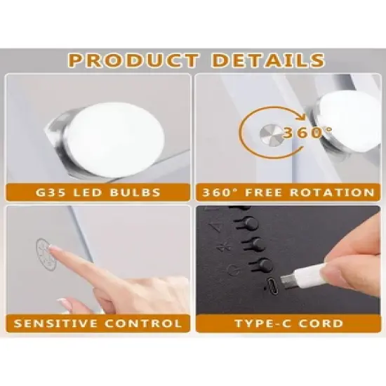 Fenchilin Lighted White Hollywood Vanity Makeup Mirror with Wireless Charger, Bluetooth, 12 Dimmable Bulbs, 10X Magnification, and 3 Color Options image {1}