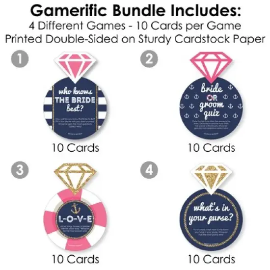 Big Dot of Happiness Last Sail Before The Veil - 4 Nautical Bridal Shower Games - 10 Cards Each - Gamerific Bundle image {2}