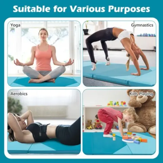 Costway 10' x 4' x 2'' 4-Panel Folding Gymnastics Exercise Mat w/ Hook & Loop Fasteners Purple/Pink/Blue/Rose Red image {9}