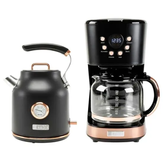 Haden Dorset 1.7 Liter Stainless Steel Electric Hot Water Kettle Bundled with 12 Cup Drip Coffee Maker Coffee Machine, Black & Copper image {6}