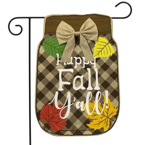 Fall Mason Jar Burlap Garden Flag Happy Fall Y'all 18" x 12.5" Briarwood Lane image {1}