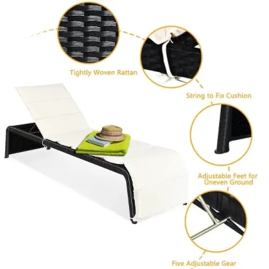 Tangkula 2PCS Adjustable Rattan Recliner Chaise Lounge Chair w/ Cushion Outdoor Patio image {6}