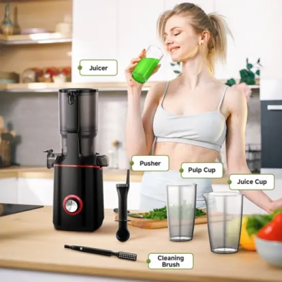 Juicer Machines with 108mm Feed Chute, 45-60 RPM Slow Masticating Juicer with Triple Stainless Steel Filter, 160W Pure Copper Motor, Reverse Function image {5}