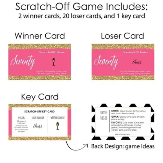 Big Dot of Happiness Chic 70th Birthday - Pink and Gold - Birthday Party Game Scratch Off Cards - 22 Count image {3}