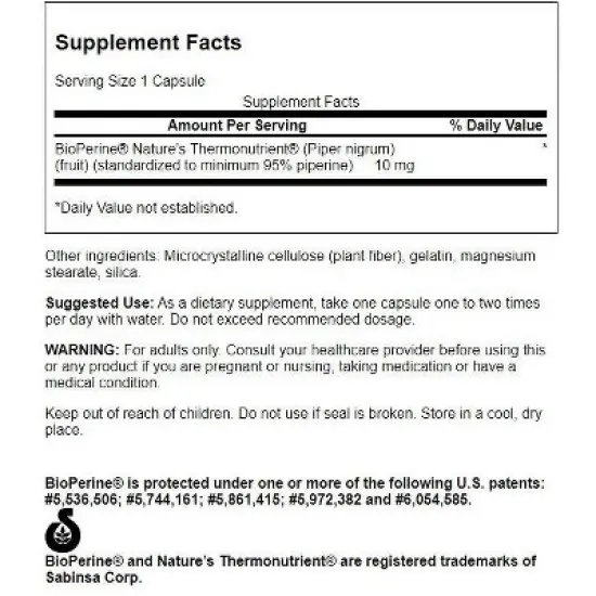 Swanson Herbal Supplements Bioperine 10 mg 60 Caps image {1}