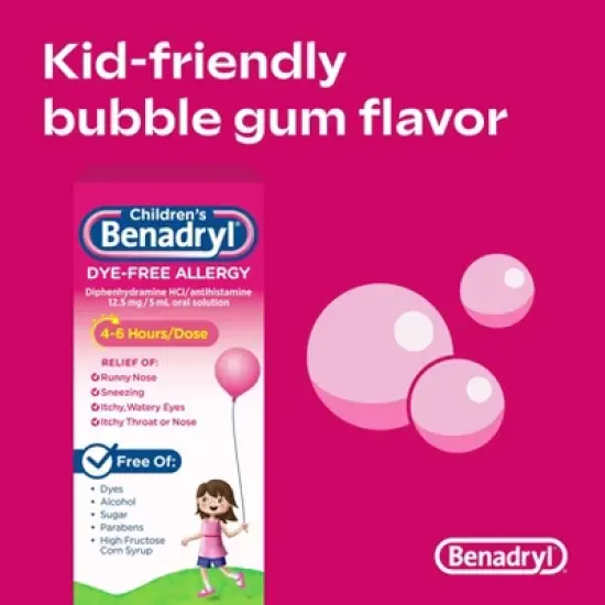 Children's Benadryl Dye-Free Diphenhydramine Allergy Liquid - Bubble Gum - 4 fl oz image {4}