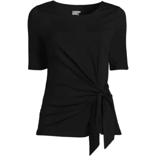 Lands' End Women's Elbow Sleeve Lightweight Jersey Tie Front Top image {4}