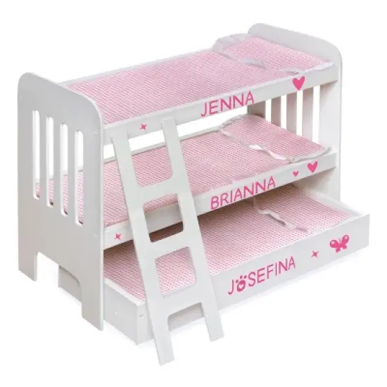 Badger Basket Trundle Doll Bunk Bed with Ladder and Free Personalization Kit - White/Pink image {1}