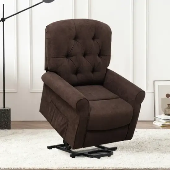 Costway Power Lift Recliner Chair Sofa for Elderly w/ Side Pocket & Remote Control Black\Brown image {1}