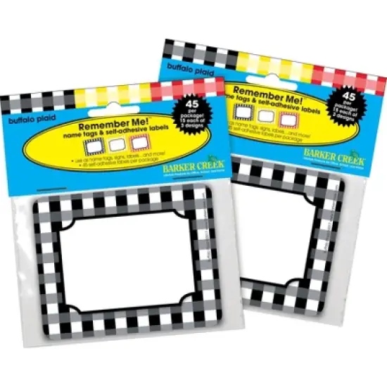 2pk 45ea Buffalo Plaid Remember Me! Self-Adhesive Name Tag Labels - Barker Creek: Teacher Supplies, School Desk Tags image {4}