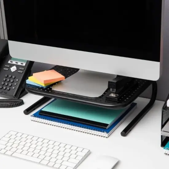 Mind Reader Monitor Stand, Ventilated Laptop Riser, Desktop Organizer, Office, Metal, 14.5"L x 11.25"W x 4.25"H, Black image {5}