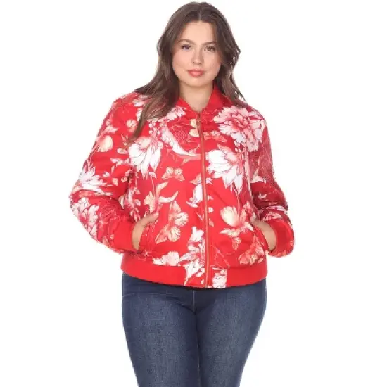 Women's Plus Size Floral Bomber Jacket - White Mark image {5}
