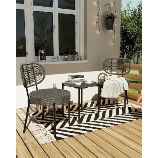 Acekool 3-Piece Wicker Bistro Set - 2 Chairs & Glass Table for Patio, Balcony & Small Spaces image {8}
