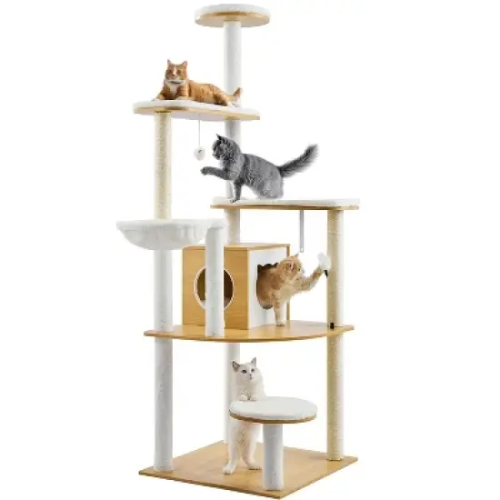 VEVOR Large Cat Tree, 68.9 inches Tall, Multi-level Cat Condo Furniture Activity Center with Cozy Perches, Sisal Scratching Posts, Burly Wood image {8}