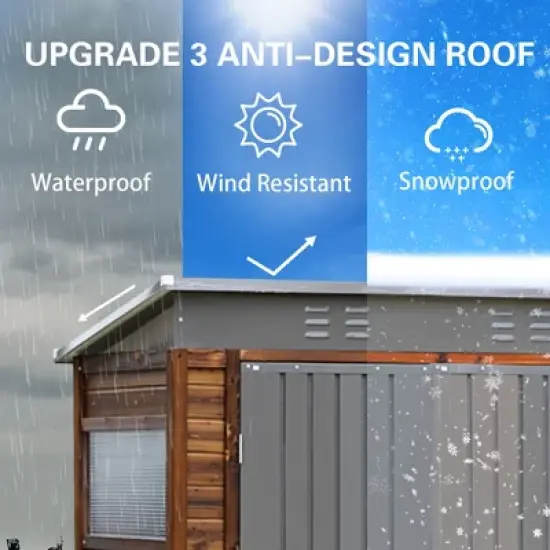 Outdoor Carports and Storage Shed with Iron-Wood Combination, Waterproof & Ventilated Tool Organizer for Backyard, Lawn Equipment and Supplies image {2}