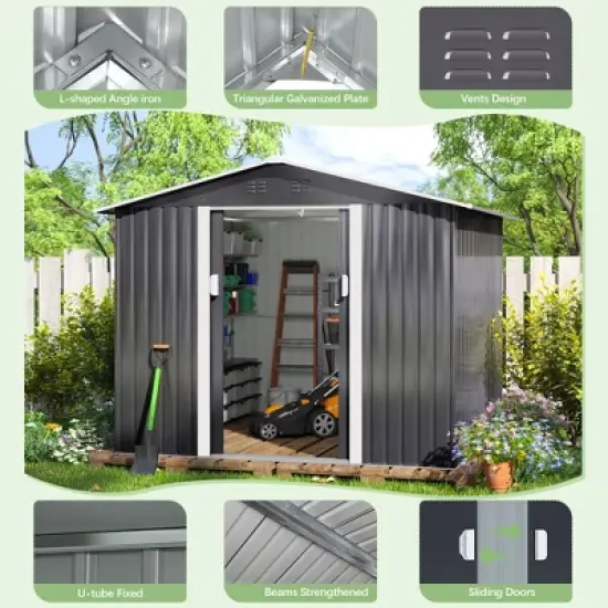 Sandinrayli 8.4 ft. W x 8.4 ft. D Outdoor Storage Metal Shed Garden Tool Steel Shed with Sliding Doors and Vents(70.56 sq. ft.) image {5}