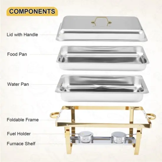 Chafing Dishes for Buffet ,8 Qt Stainless Steel Chafers and Buffet Warmers Sets With Lid, Rectangle Serving Food Warmer Catering Supplies Buffet image {3}