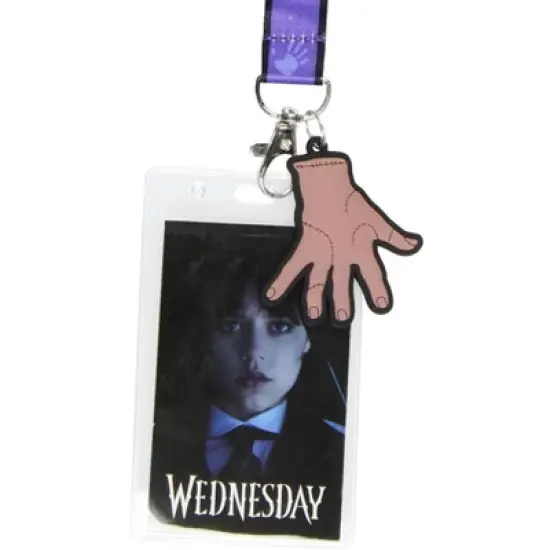 Wednesday Lanyard ID Badge Holder TV Series Wednesday Addams Thing Rubber Charm image {1}