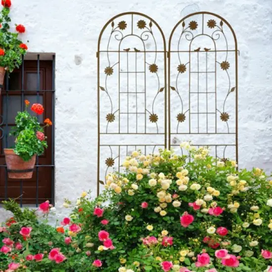 Lirago Brown 2 pieces Weatherproof Multi-functional Outdoor Screen-Laser-Cut Galvanized Steel Panel 70.86"Hx19.68"Wx0.51"D image {2}