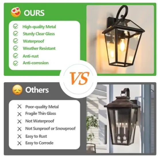 Gulches Outdoor Wall Lights - 10"-21" Modern & Vintage Black Lanterns with Clear Glass for Porch, Garden, Patio, and Entryway image {6}