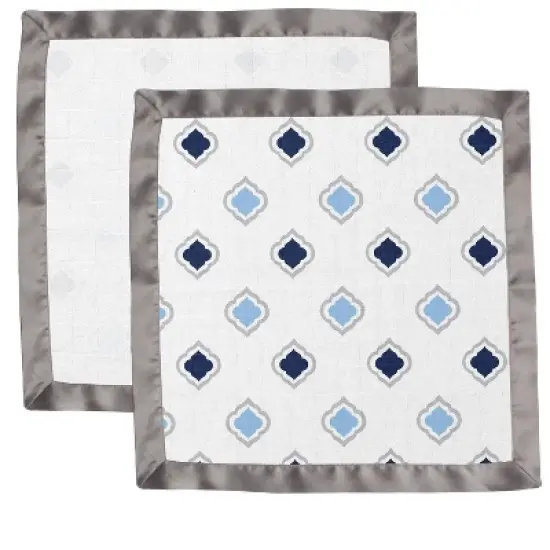 Bacati - Moroccan Tiles Blue/Gray Muslin 2 pc Security Blankets image {2}