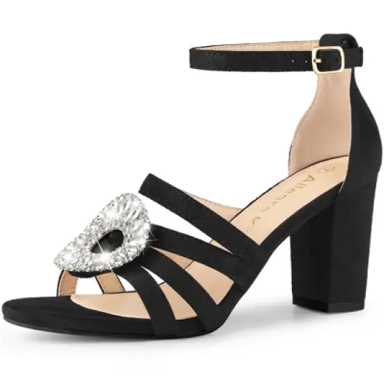 Allegra K Women's Crystal Rhinestone Buckle Chunky Heel Sandal image {6}