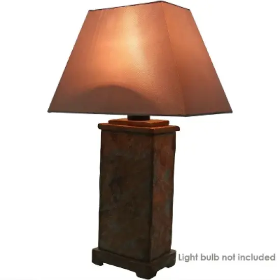Sunnydaze Contemporary Natural Slate and Fabric Cream Shade Indoor/Outdoor Weather-Resistant Table Lamp image {2}