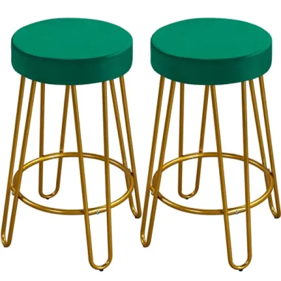 Yaheetech Set of 2 Upholstered Velvet Counter Stools with Metal Legs image {11}