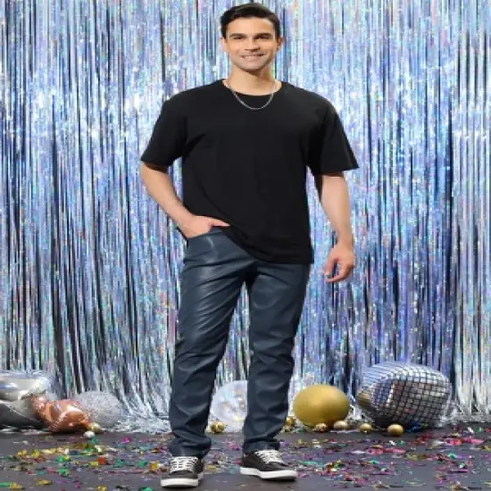 Lars Amadeus Men's Metallic Slim Fit Night Club Disco Shiny Faux Leather Pants image {1}