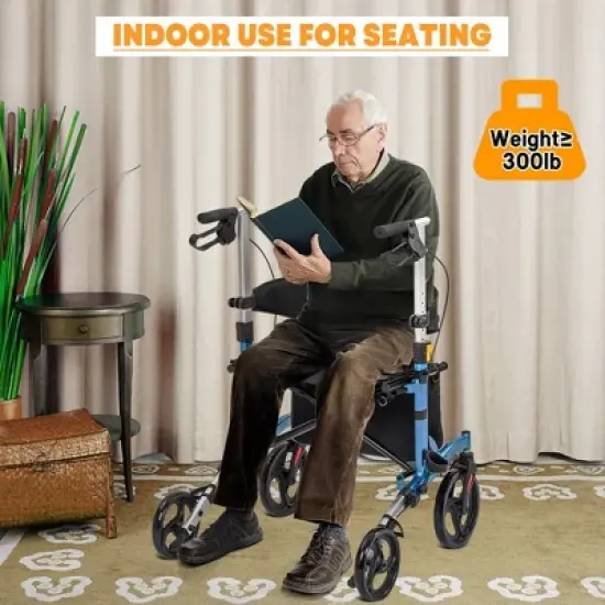 Whizmax Rolling Walkers for Seniors with Widen Seat, Lightweight Aluminium Frame Rollator Walker with Dual Braking System/Thick Backrest/ 4 Wheels image {6}