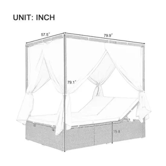 Outdoor Patio Adjustable Sun Bed, Lounge Chair Cushioned Chaise Recliner With Curtain-ModernLuxe image {2}
