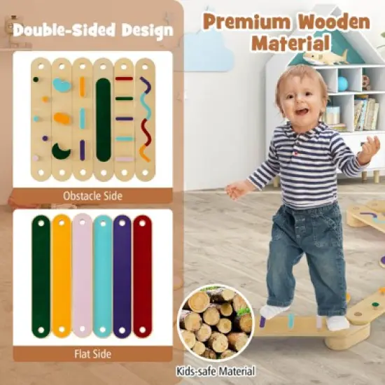 Costway Wooden Balance Beam w/ Stepping Stones Balance Board Toy Playset for 1+ Toddlers image {1}