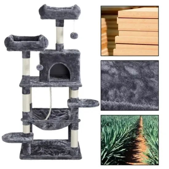 Yaheetech 59" Large Cat Tower with Plush Perch image {4}