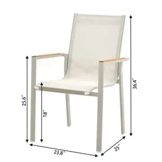 Round Planked Wood Top Outdoor Dining Set 4Piece Textured Mesh Chair Patio Furniture image {4}