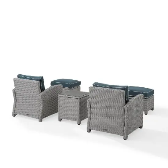 Bradenton 5pc Outdoor Wicker Seating Set with Side Table, 2 Arm Chairs and 2 Ottomans - Navy/Gray - Crosley image {7}