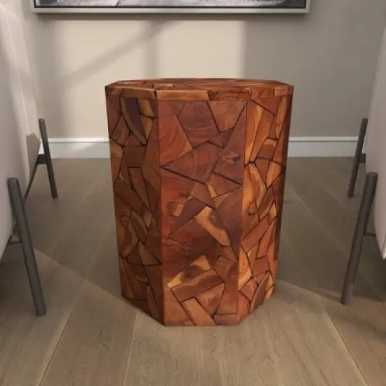 Contemporary Teak Wood Round Accent Table Brown - Olivia & May image {7}