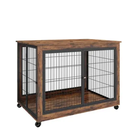 Dog Crate Furniture, Side End Table, Modern Wooden Kennel with Doors, Top Opening and Closing & Bottom Wheels for Medium Large Dogs up to 70 lb image {6}