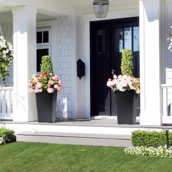 22.4 Inch Tall Planter Set of 2, Indoor &pound;&brvbar; Outdoor Black Taper Planter with Shelf Insert, Self-Absorbing Plastic Flower Pots, Large Resin Plant Pots image {6}